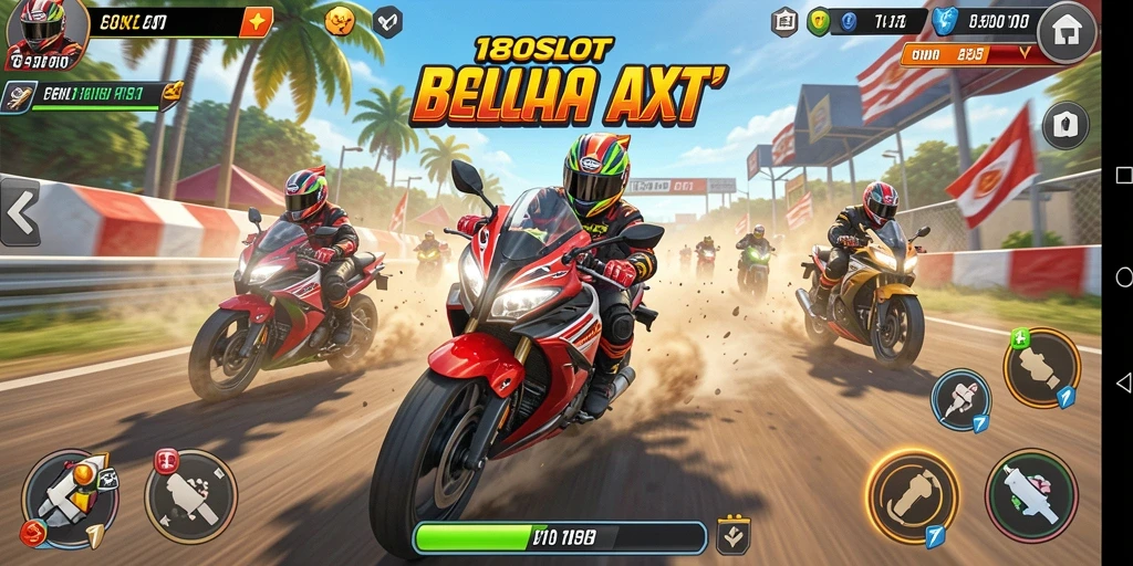 Tampilan menakjubkan dari gameplay balapan motor 180SLOT.