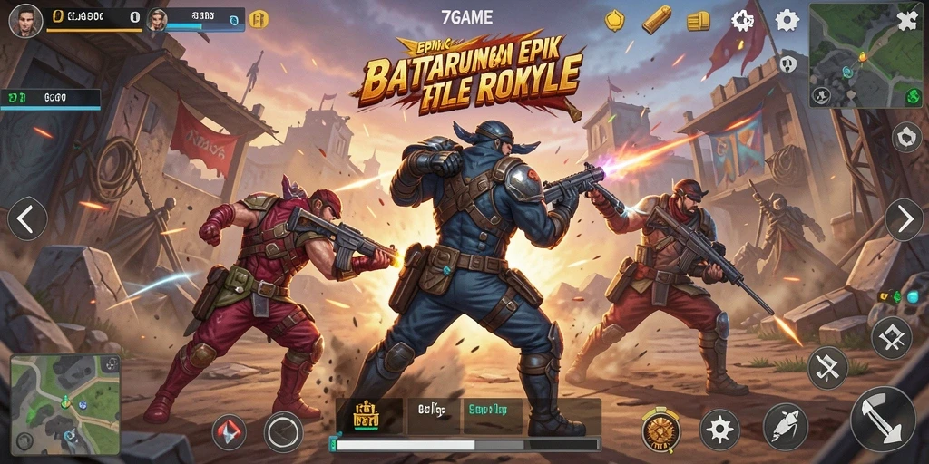Tampilan seru dari gameplay Battle Royale di 7GAME.