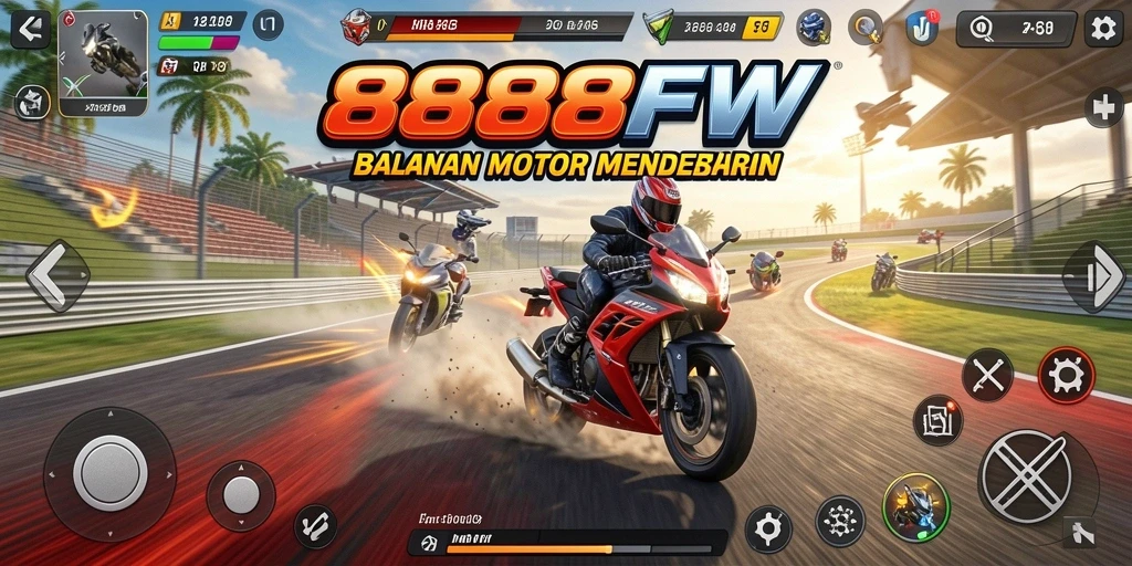 Gameplay 888FW yang mendebarkan saat balapan motor.