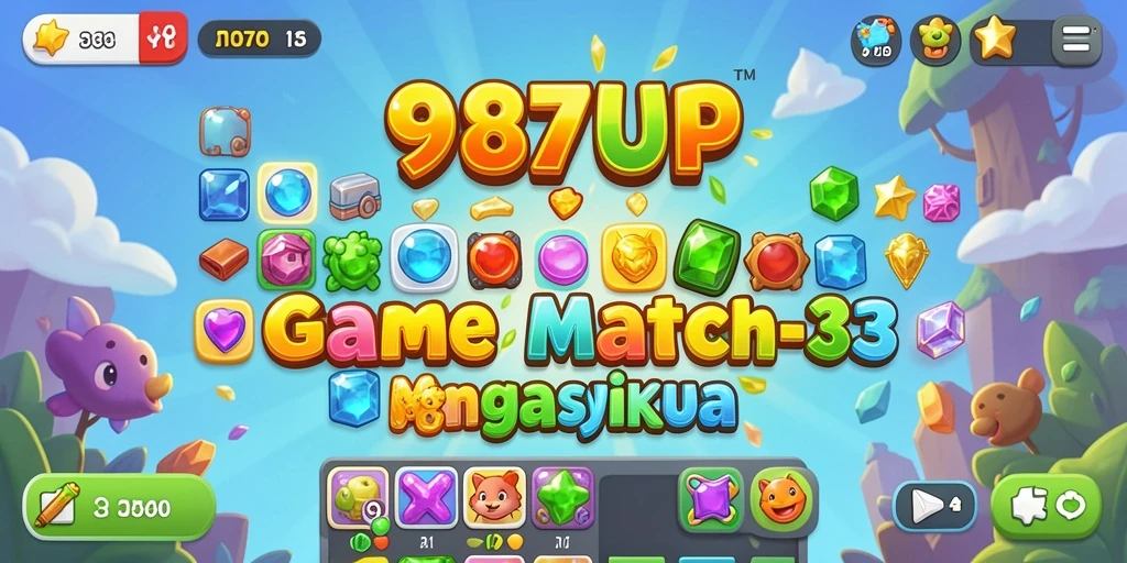 Screenshot utama 987UP menampilkan gameplay Match-3 yang seru.