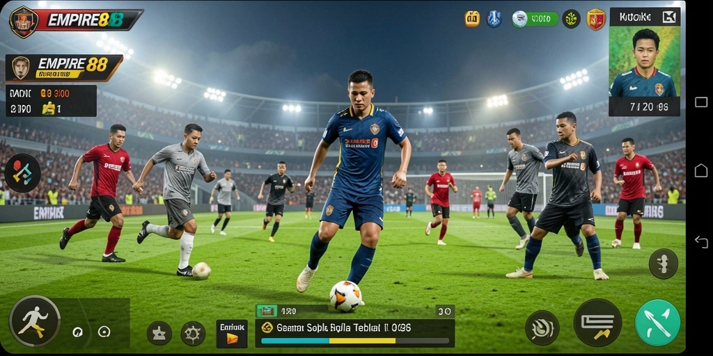 Tampilan gameplay seru dalam EMPIRE88 dengan aksi sepak bola yang mendebarkan.