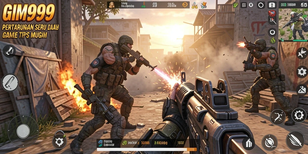 Screenshot GIM999 menampilkan karakter dalam aksi seru di medan perang TPS.