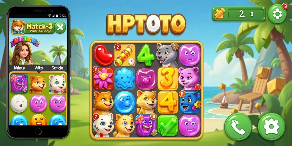 Tampilan gameplay HPTOTO dalam aksi Match-3 yang seru.