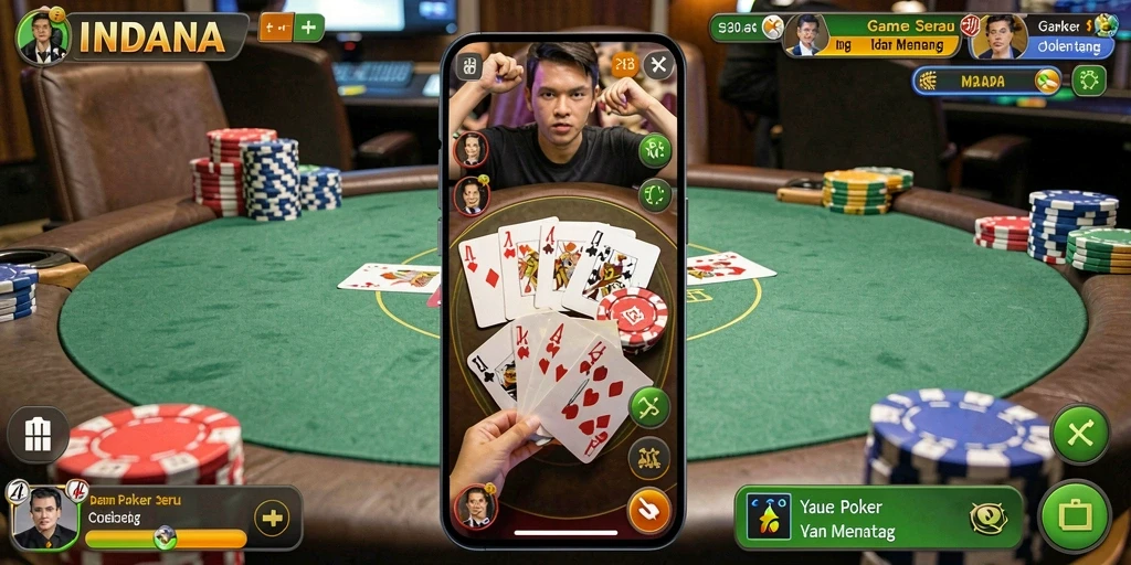 Tampilan screenshot INDAAA menampilkan gameplay Poker yang seru dan dinamis.