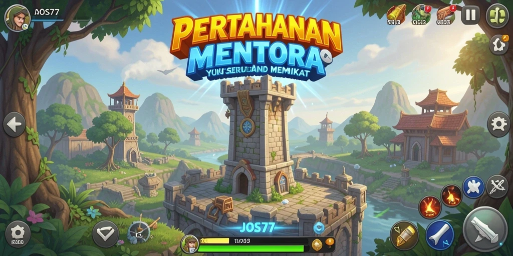 Tampilan gameplay JOS77 dengan strategi pertahanan menara yang menarik.