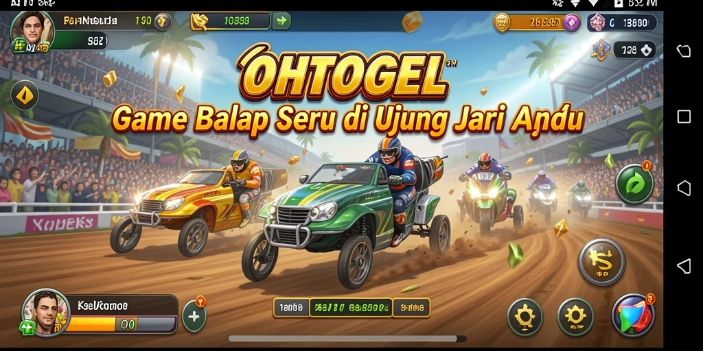 Screenshot gameplay OHTOGEL saat balapan seru di trek.