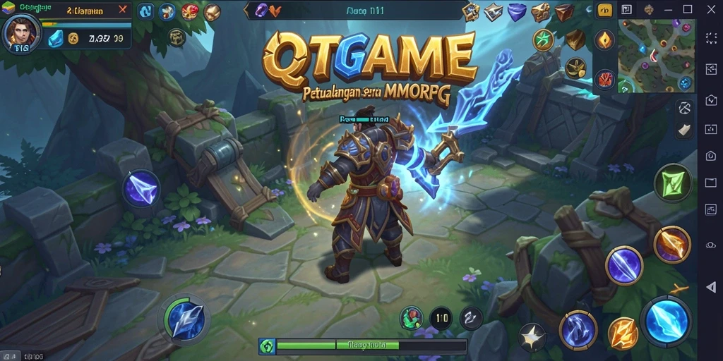 Tangkapan layar gameplay QTGAME menampilkan aksi pertarungan epik di dunia MMORPG.