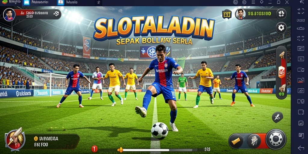 Tampilan gameplay seru <strong>SLOTALADIN</strong> yang menggambarkan pertandingan sepak bola yang menegangkan.