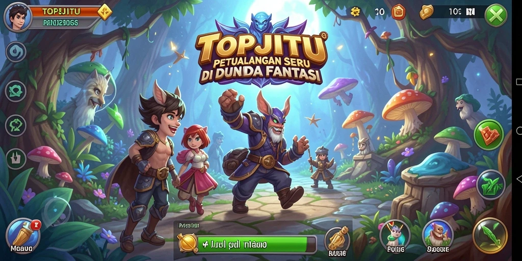 Screenshot gameplay TOPJITU menampilkan petualangan seru di dunia fantasi.