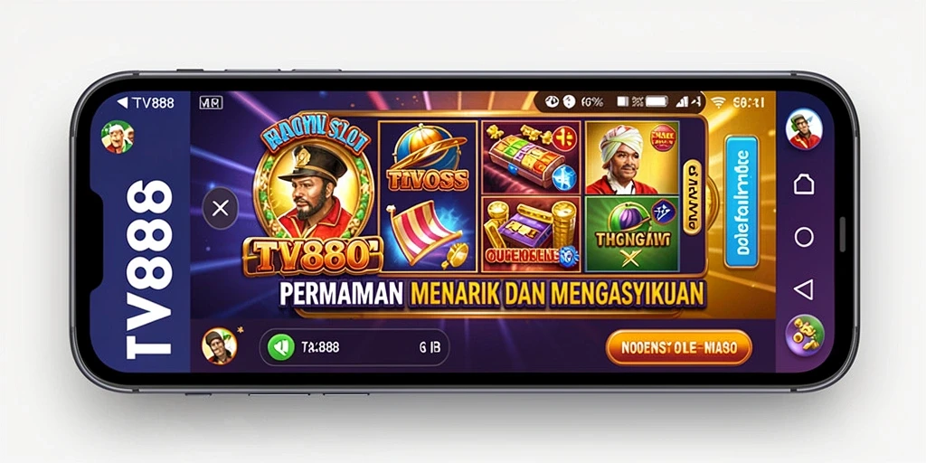 Screenshot gameplay TV888 menampilkan gulungan slot yang bergetar penuh warna.